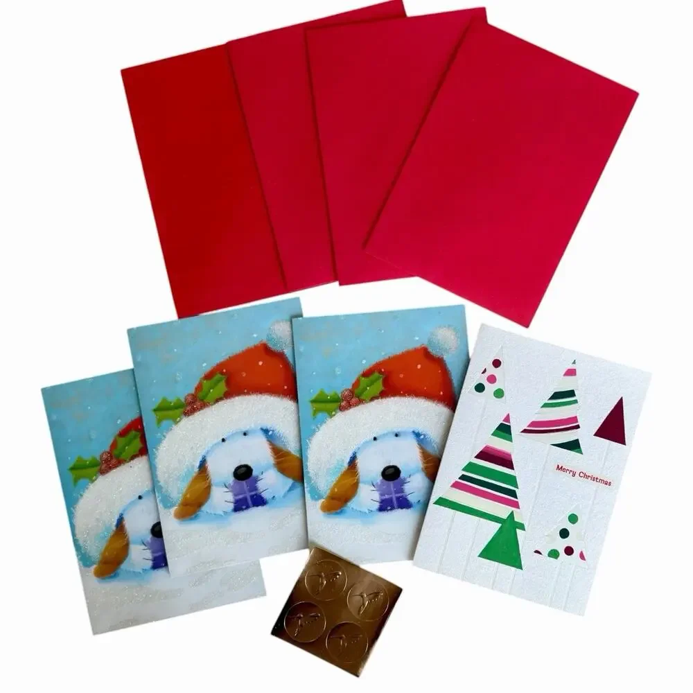 New PAPYRUS Lot of 4 Christmas Cards Embellished Glitter Keepsake Gold Seals New